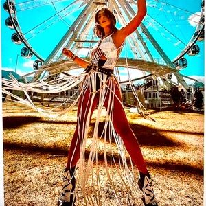 Long Fringe Gold Embellished Dress